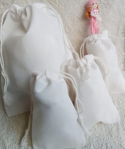 WHITE Cotton Double Drawstring Bags Wedding Favor Bags Bleach White Muslin Bags
