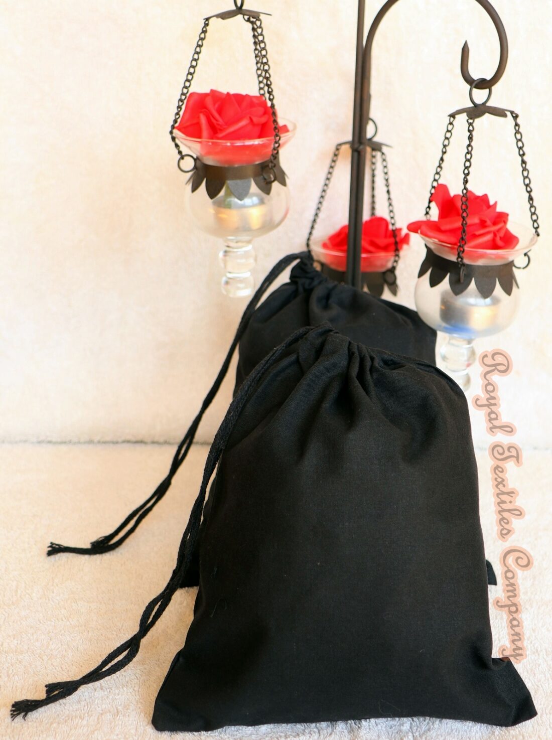 6 x 10 Inches Cotton Muslin Bags Double Drawstring Black Bags 100
