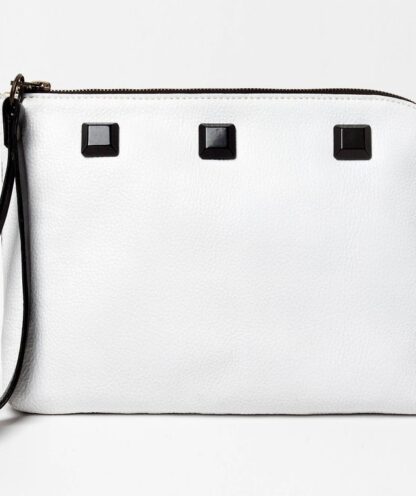 White leather wristlet Small leather bag clutch Leather wallet women Makeup pouch