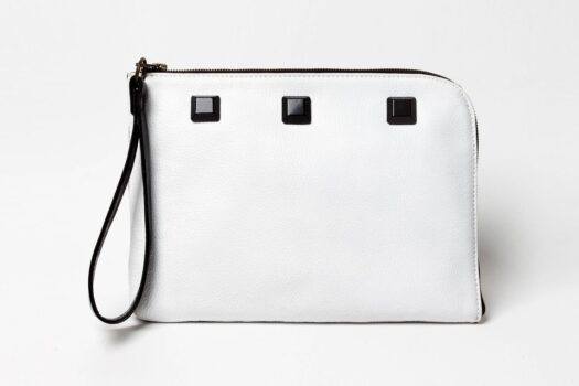 White leather wristlet Small leather bag clutch Leather wallet women Makeup pouch